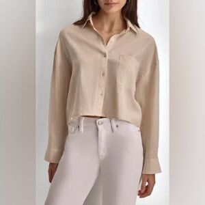 DKNY LONG SLEEVE LINEN BUTTON-UP SHIRT IN NATURAL Size M NWT